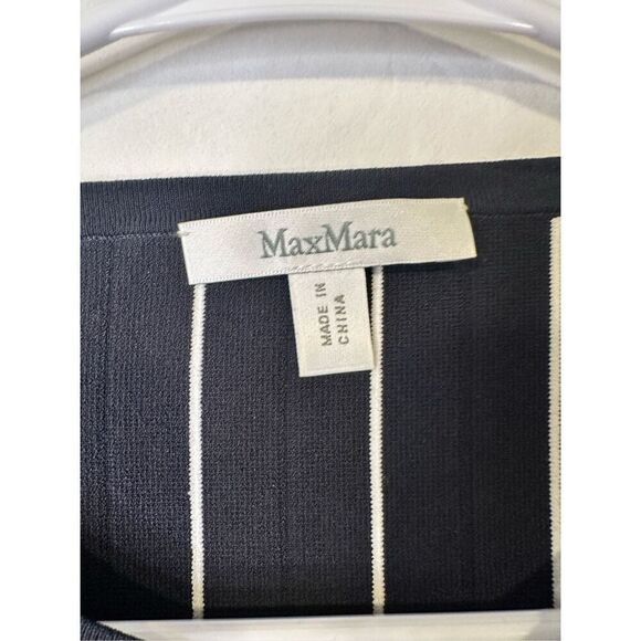 MaxMara Striped Boxy Top Navy White Short Sleeve Geometric Pattern Size M - Picture 2 of 8